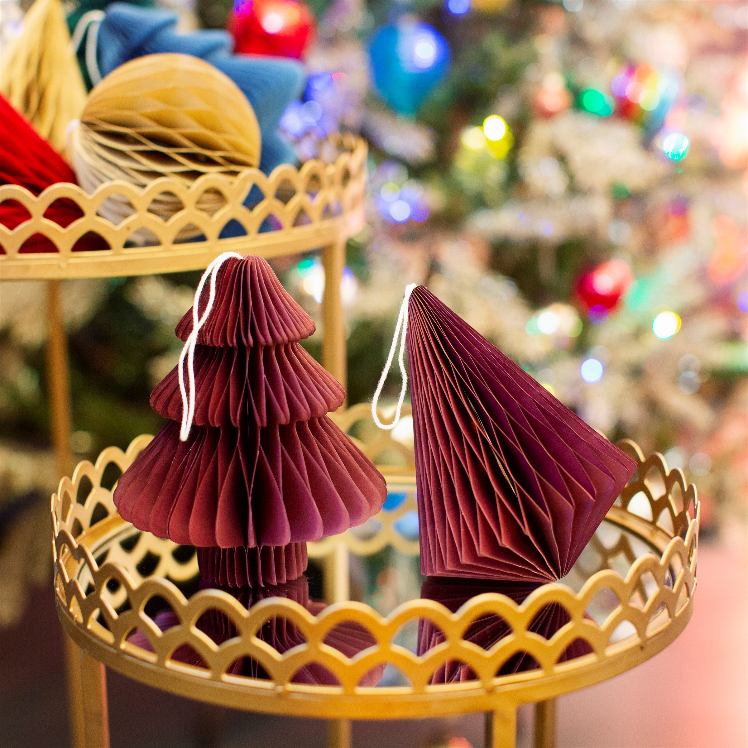 Honeycomb Christmas Tree Baubles | Set of 2